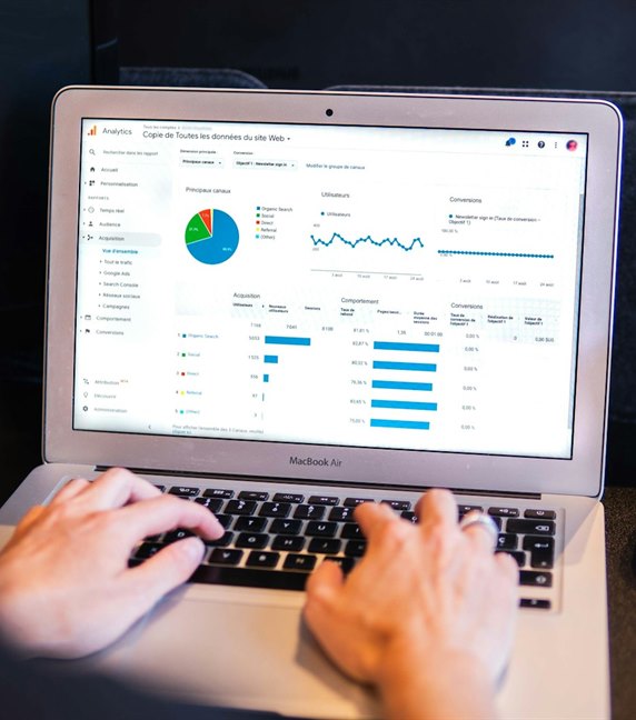 An analytics dashboard open on a laptop