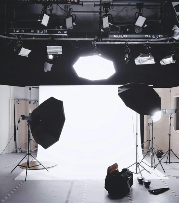 A product photography studio lit with softboxes
